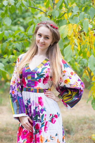 Purple My Peasant Dress Style Caftan in Floral Watercolor Painting Pattern