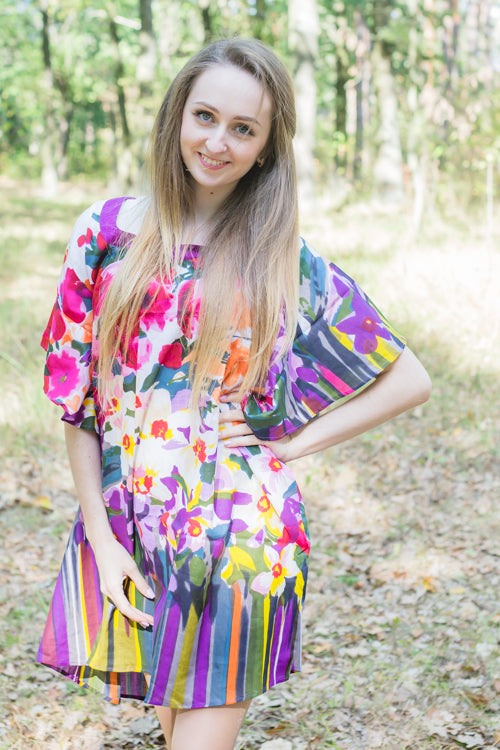 Purple Summer Celebration Style Caftan in Floral Watercolor Painting Pattern|Purple Summer Celebration Style Caftan in Floral Watercolor Painting Pattern|Floral Watercolor Painting