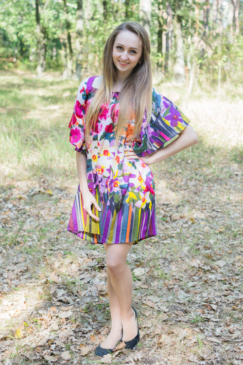 Purple Summer Celebration Style Caftan in Floral Watercolor Painting Pattern