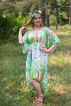 White Mint High Low Wind Flow Style Caftan in Floral Watercolor Painting Pattern