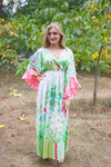 Mint Frill Lovers Style Caftan in Floral Watercolor Painting Pattern