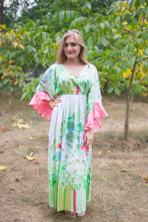 Mint Pretty Princess Style Caftan in Floral Watercolor Painting Pattern