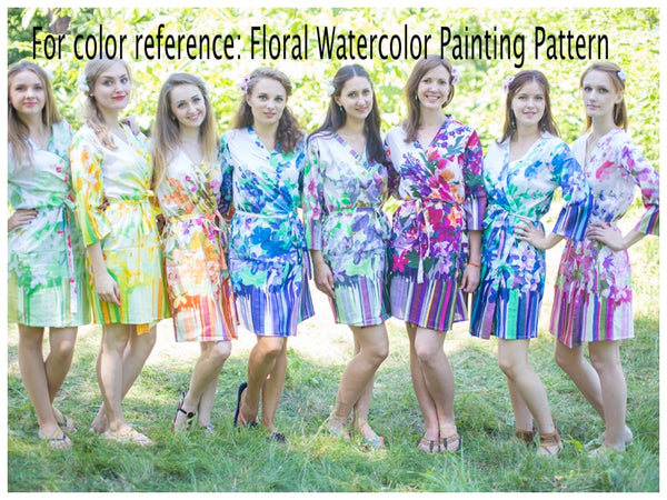 White Mint High Low Wind Flow Style Caftan in Floral Watercolor Painting Pattern