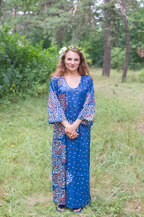 Dark Blue The Unwind Style Caftan in Abstract Floral Pattern