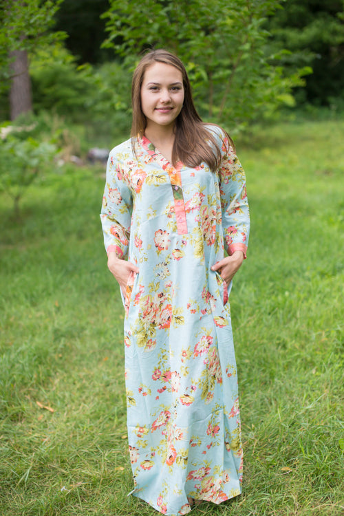 Light Blue Simply Elegant Style Caftan in Flower Rain Pattern