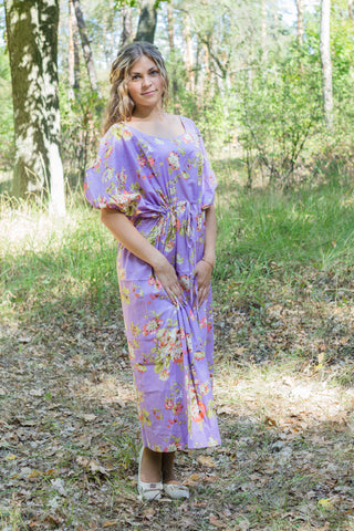 Lilac Cut Out Cute Style Caftan in Flower Rain Pattern