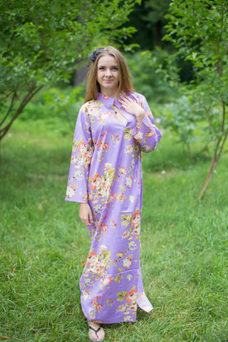 Lilac Mandarin On My Mind Style Caftan in Flower Rain Pattern