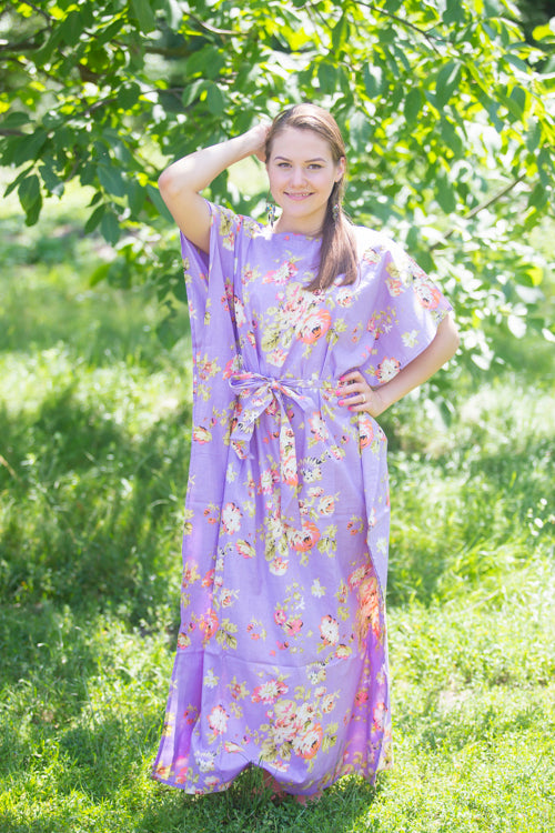 Lilac Divinely Simple Style Caftan in Flower Rain Pattern