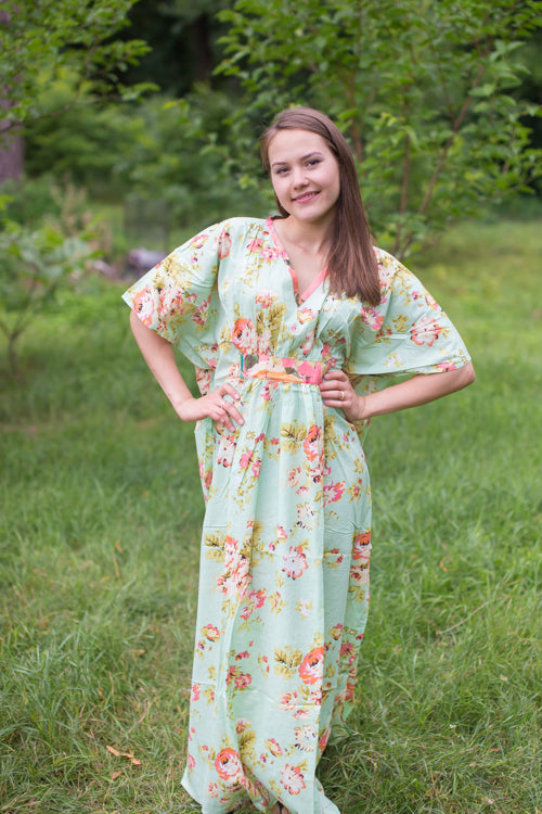 Mint Unfurl Style Caftan in Flower Rain Pattern|Mint Unfurl Style Caftan in Flower Rain Pattern|FlowerRain