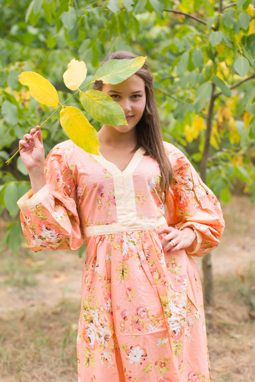 Peach My Peasant Dress Style Caftan in Flower Rain Pattern|Peach My Peasant Dress Style Caftan in Flower Rain Pattern|FlowerRain