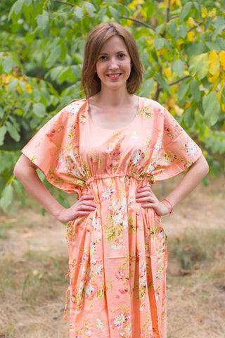 Peach Side Strings Sweet Style Caftan in Flower Rain Pattern