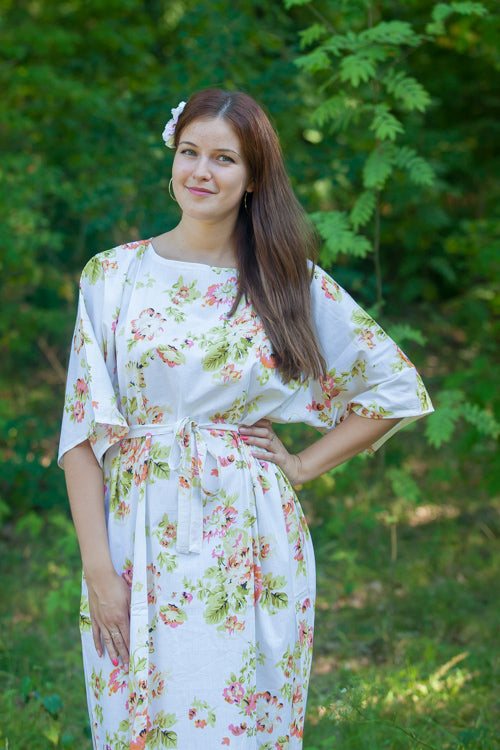 White Mademoiselle Style Caftan in Flower Rain Pattern|White Mademoiselle Style Caftan in Flower Rain Pattern|FlowerRain