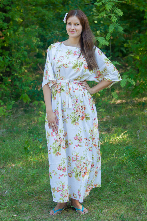 White Mademoiselle Style Caftan in Flower Rain Pattern