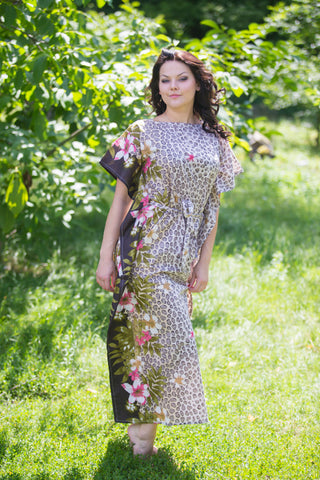 Brown Divinely Simple Style Caftan in Fun Leopard Pattern