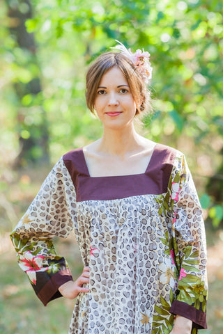 Light Brown Fire Maiden Style Caftan in Fun Leopard Pattern