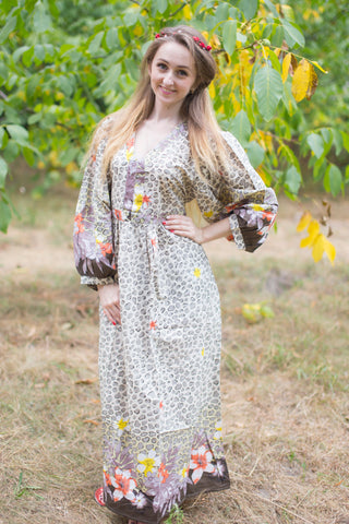 Light Green My Peasant Dress Style Caftan in Fun Leopard Pattern