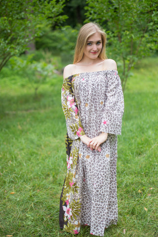 Off-White Dark Brown Serene Strapless Style Caftan in Fun Leopard Pattern