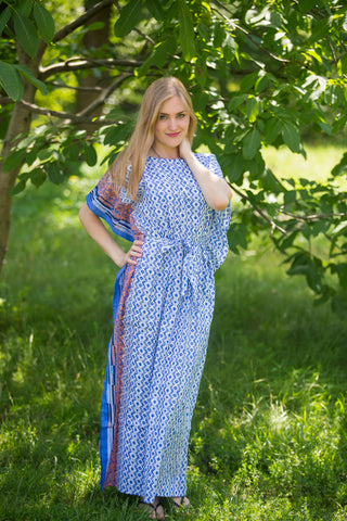 Dark Blue Divinely Simple Style Caftan in Geometric Chevron Pattern