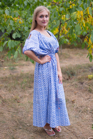 Dark Blue Cut Out Cute Style Caftan in Geometric Chevron Pattern