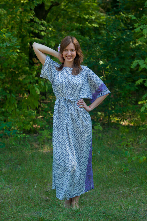 Gray Mademoiselle Style Caftan in Geometric Chevron Pattern