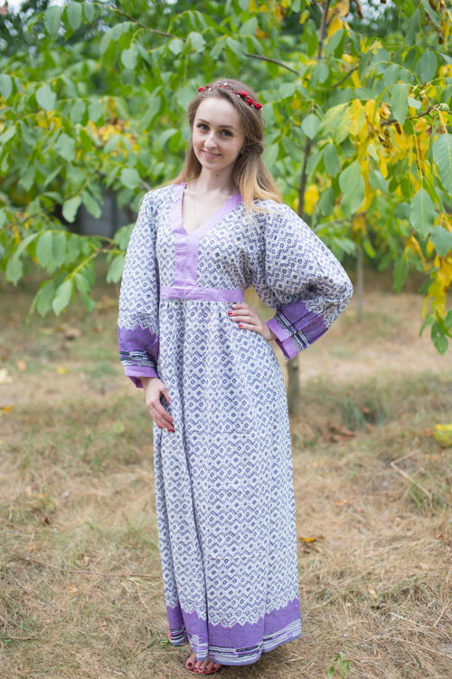 Gray My Peasant Dress Style Caftan in Geometric Chevron Pattern