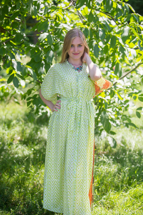 Light Green Best of both the worlds Style Caftan in Geometric Chevron Pattern Light Green Best of both the worlds Style Caftan in Geometric Chevron Pattern