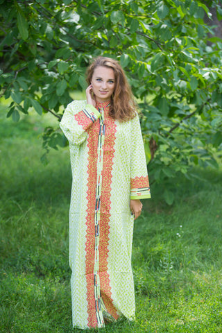 Light Green Charming Collars Style Caftan in Geometric Chevron Pattern