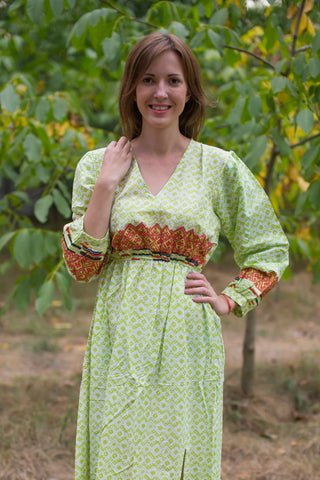 Light Green Shape Me Pretty Style Caftan in Geometric Chevron Pattern