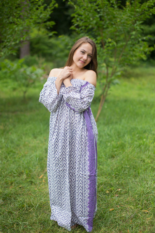 Mauve Serene Strapless Style Caftan in Geometric Chevron Pattern