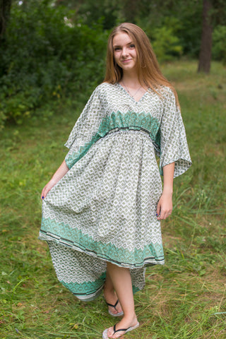 Olive Green High Low Wind Flow Style Caftan in Geometric Chevron Pattern