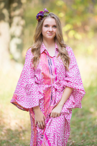 Pink Oriental Delight Style Caftan in Geometric Chevron Pattern
