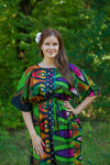 Green Mademoiselle Style Caftan in Glowing Flame Pattern