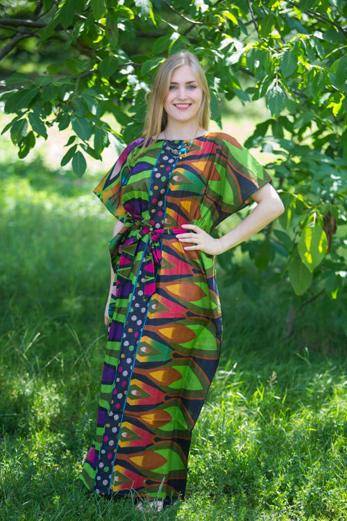 Green Divinely Simple Style Caftan in Glowing Flame Pattern