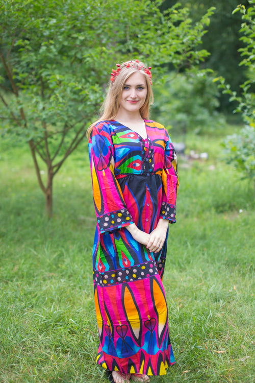 Magenta Button Me Down Style Caftan in Glowing Flame Pattern|Magenta Button Me Down Style Caftan in Glowing Flame Pattern|Glowing Flame