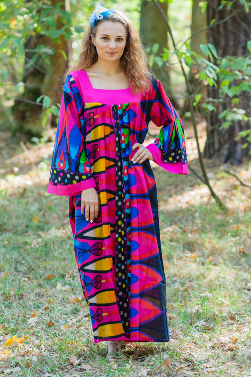 Magenta Fire Maiden Style Caftan in Glowing Flame Pattern