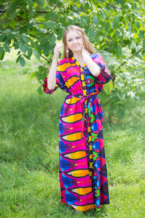 Magenta Best of both the worlds Style Caftan in Glowing Flame Pattern