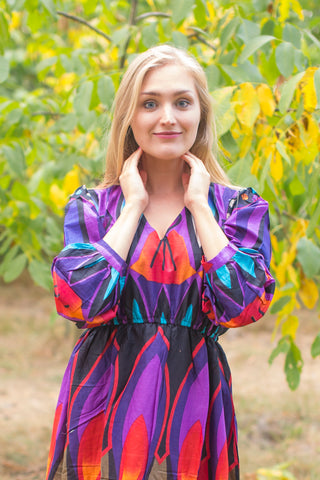 Purple Shape Me Pretty Style Caftan in Glowing Flame Pattern