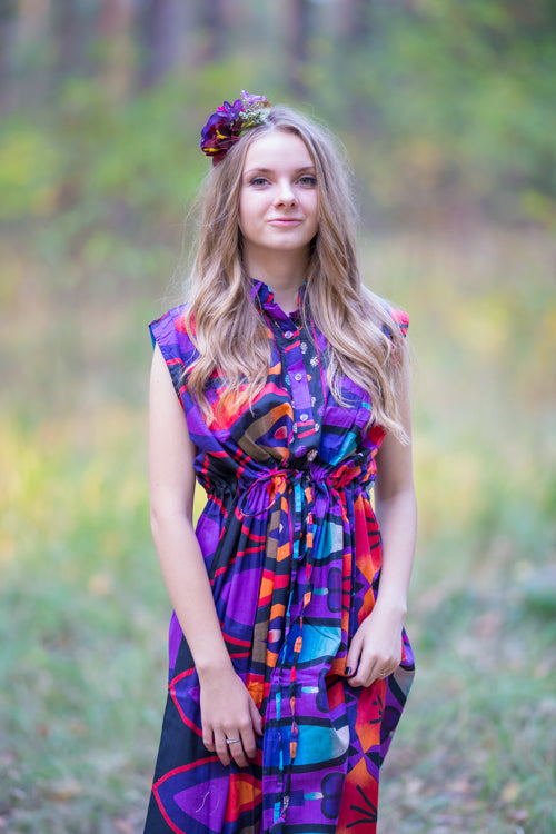 Purple Cool Summer Style Caftan in Glowing Flame Pattern