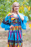 Blue Frill Lovers Style Caftan in Glowing Flame Pattern