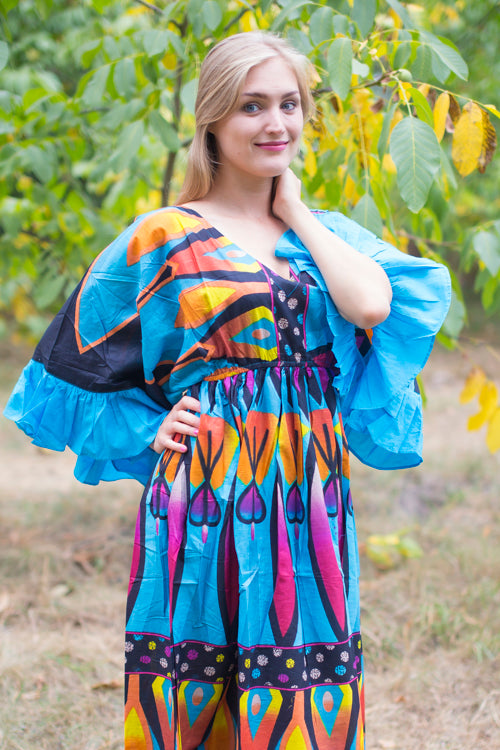 Blue Frill Lovers Style Caftan in Glowing Flame Pattern|Blue Frill Lovers Style Caftan in Glowing Flame Pattern|Glowing Flame