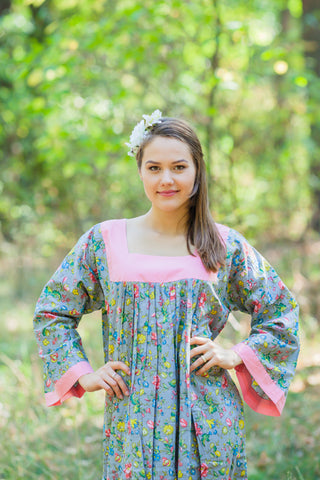 Gray Fire Maiden Style Caftan in Happy Flowers Pattern