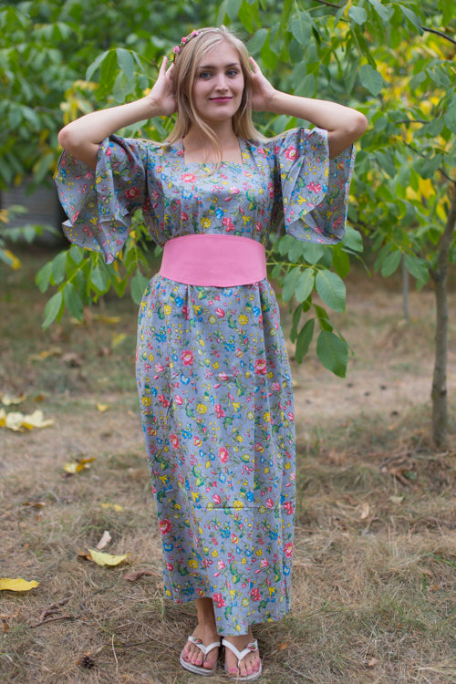 Gray Beauty, Belt and Beyond Style Caftan in Happy Flowers