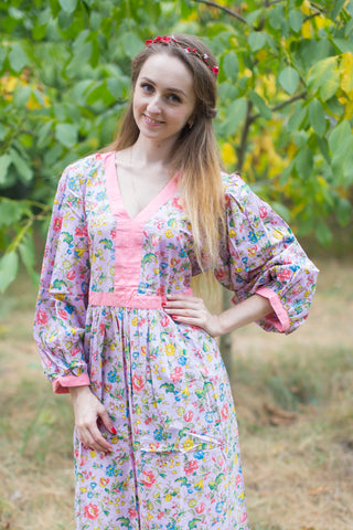 Lilac My Peasant Dress Style Caftan in Happy Flowers Pattern