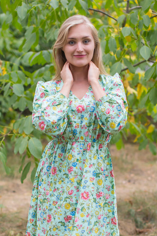 Mint Shape Me Pretty Style Caftan in Happy Flowers Pattern