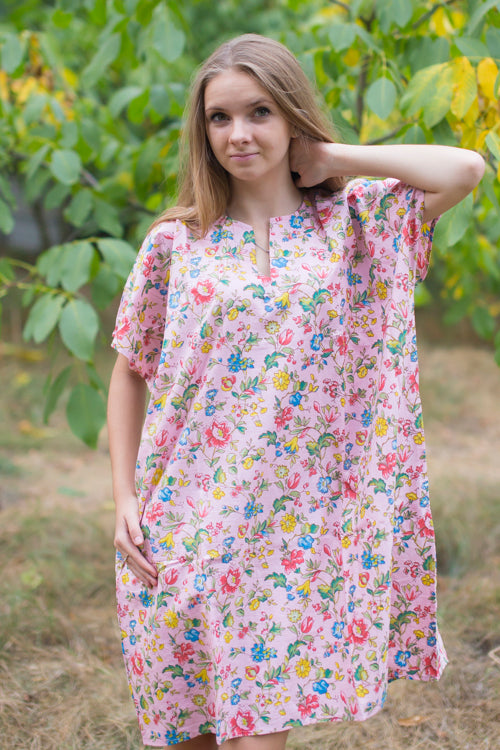 Pink Sunshine Style Caftan in Happy Flowers Pattern