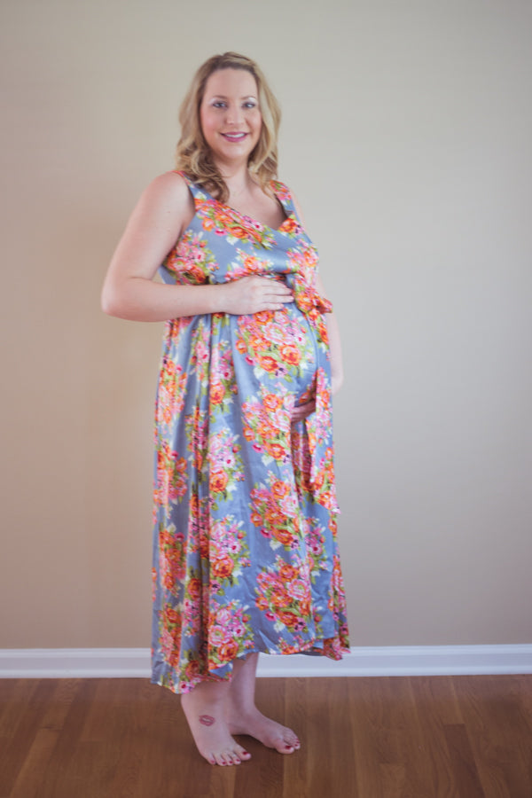 gray maternity maxi dress 100% Linen Maternity Maxi Dress, Boho Empire Waist, Loose Fit, Sustainable Clothing