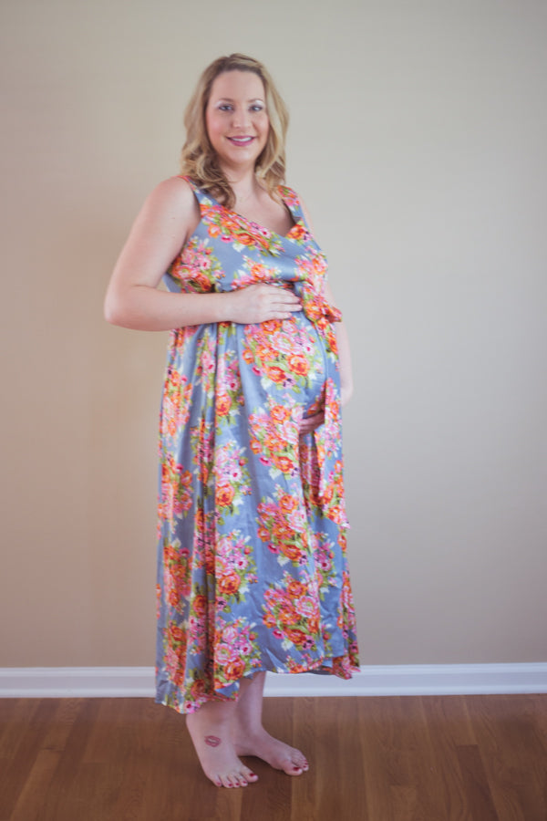 Gray Silk Maternity Maxi Dress