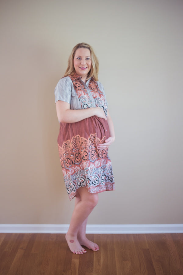 Brown Leafy Striped Knee length Maternity Dress