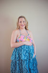 Teal Chevron Frill Maternity Maxi Dress