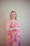 Pink Floral Long Maxi Maternity Dress